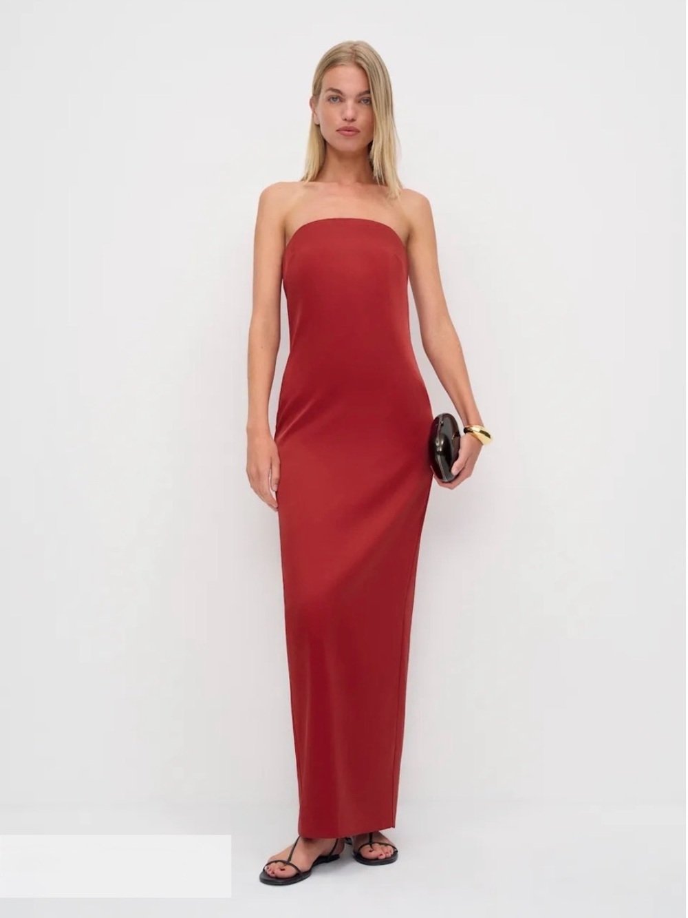 Reformation Callista Strapless Maxi Dress in deep red